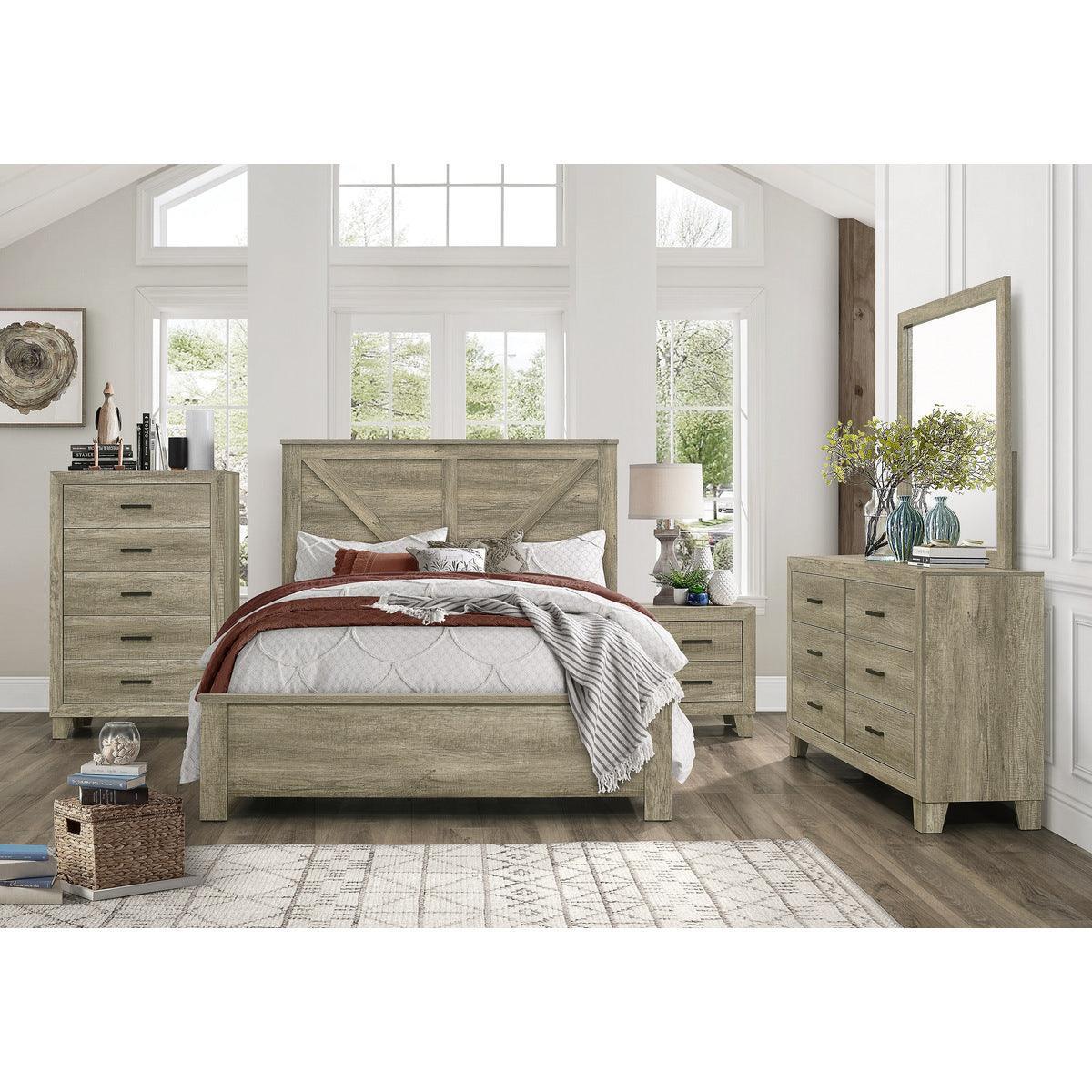 Avenue Rustic Modern Contemporary Solid Pine Wood Queen Panel Bedroom Set (Qb+ns+dr+mr+ch) - Ella Furniture