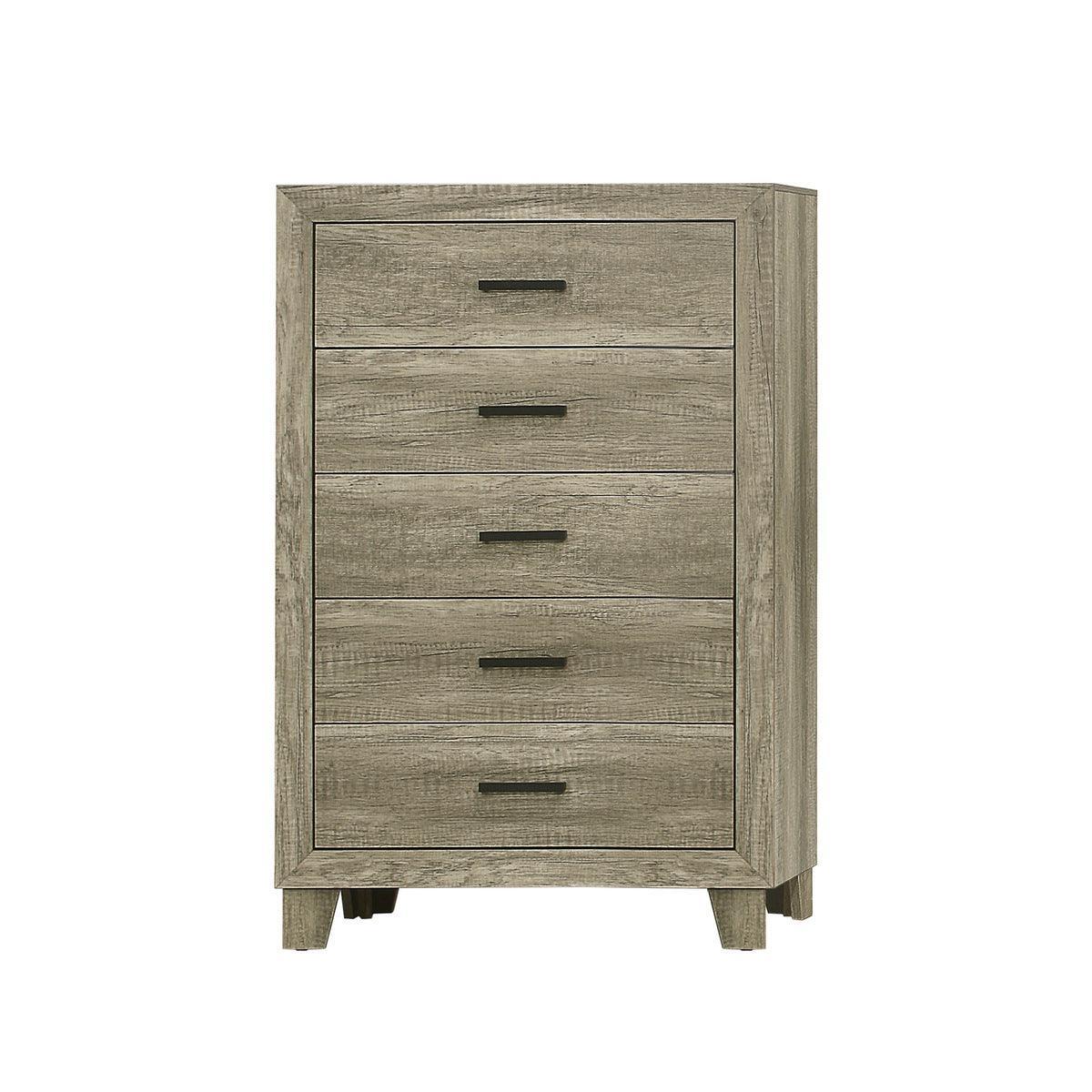 Avenue Rustic Modern Contemporary Solid Pine Wood Queen Panel Bedroom Set (Qb+ns+dr+mr+ch) - Ella Furniture