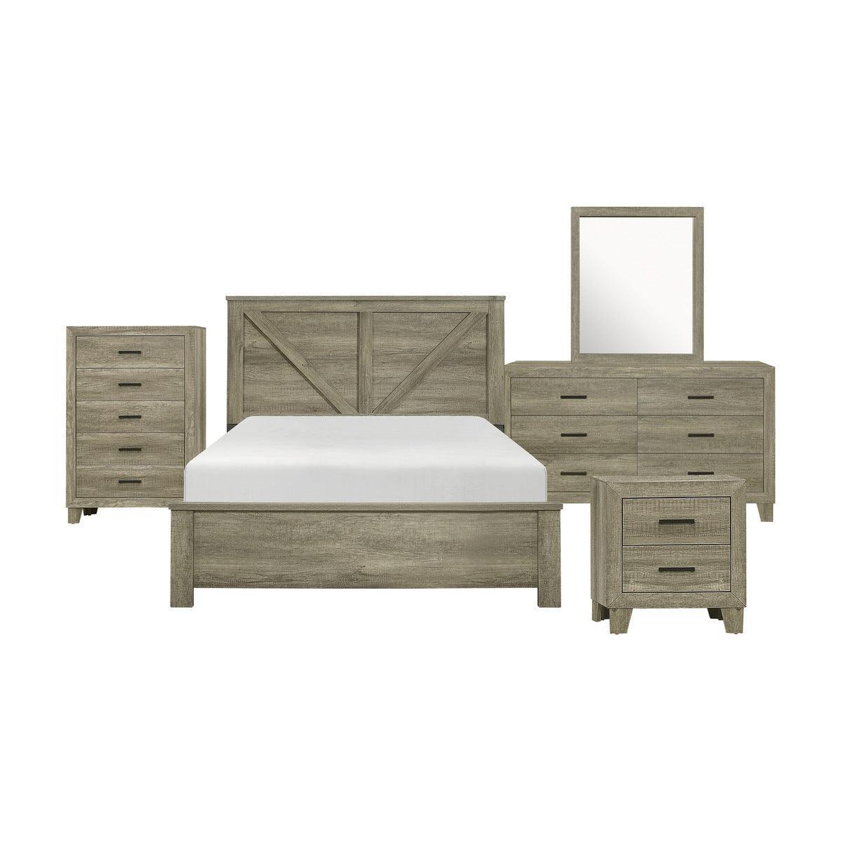 Avenue Rustic Modern Contemporary Solid Pine Wood Queen Panel Bedroom Set (Qb+ns+dr+mr+ch) - Ella Furniture