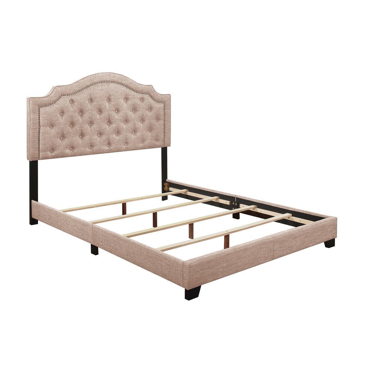 Sandy Beige Modern Sleek Fabric Queen Upholstered Tufted Bed - Ella Furniture
