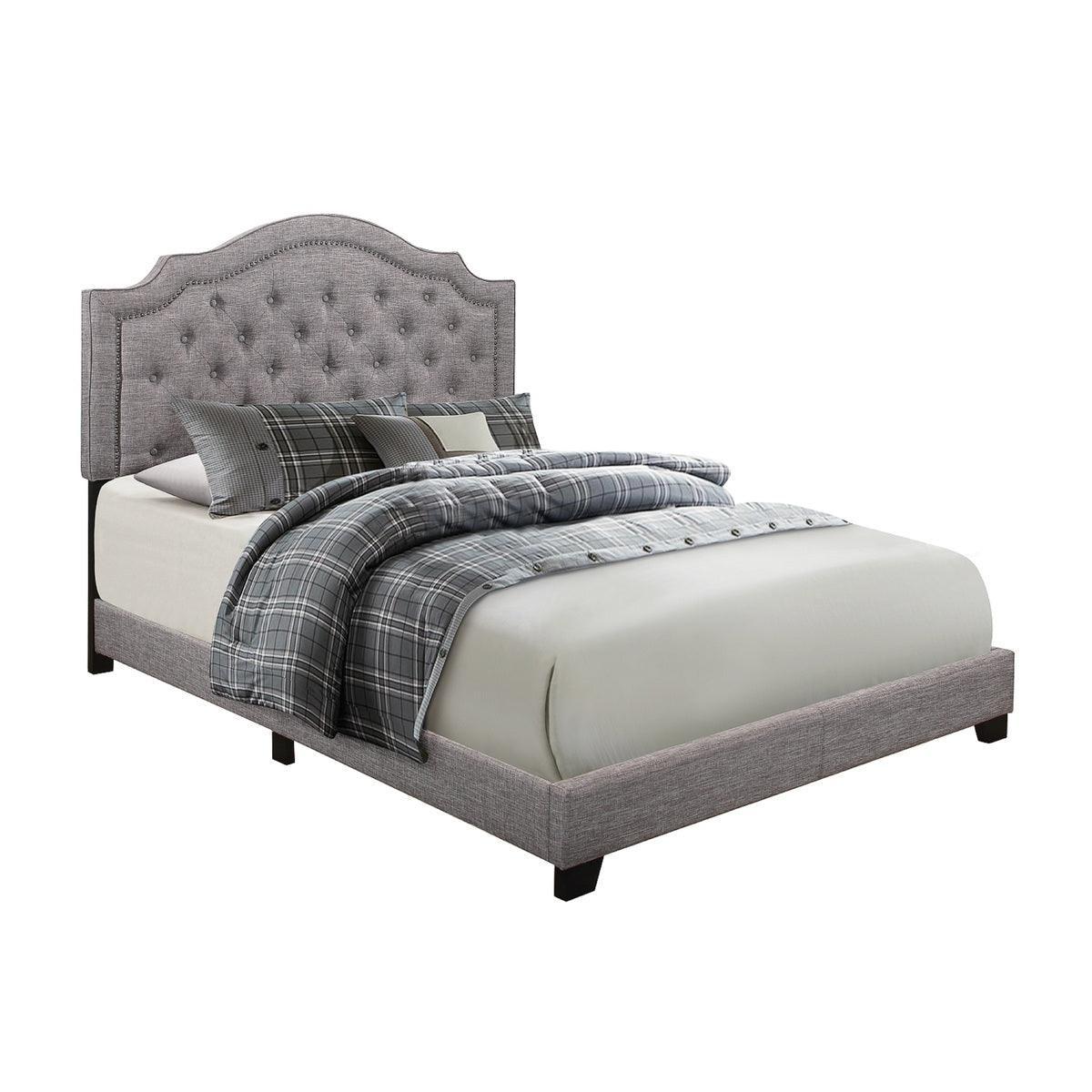 Sandy Grey Modern Sleek Wood Fabric Queen Upholstered Tufted Bed - Ella Furniture