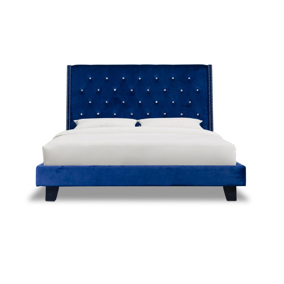 Ivy Blue Modern Contemporary Solid Wood Velvet Faux Leather Tufted Queen Platform Bed - Ella Furniture