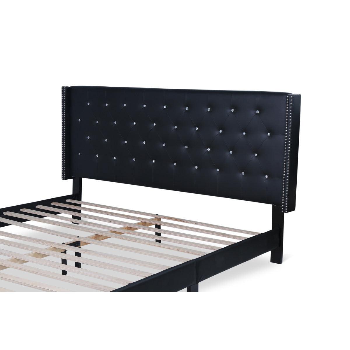 Ivy Black Modern Contemporary Solid Wood Velvet Faux Leather Tufted King Platform Bed - Ella Furniture