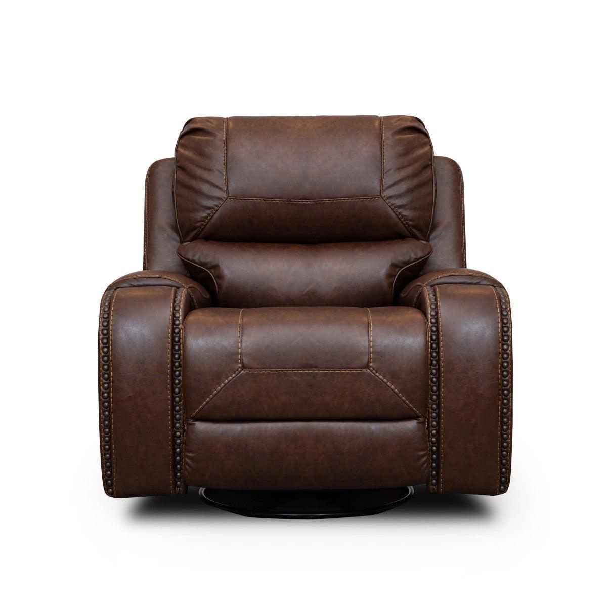 Brown Solid Wood And Plywood Polished Microfiber Upholstery Swivel Reclining Chair - Ella Furniture