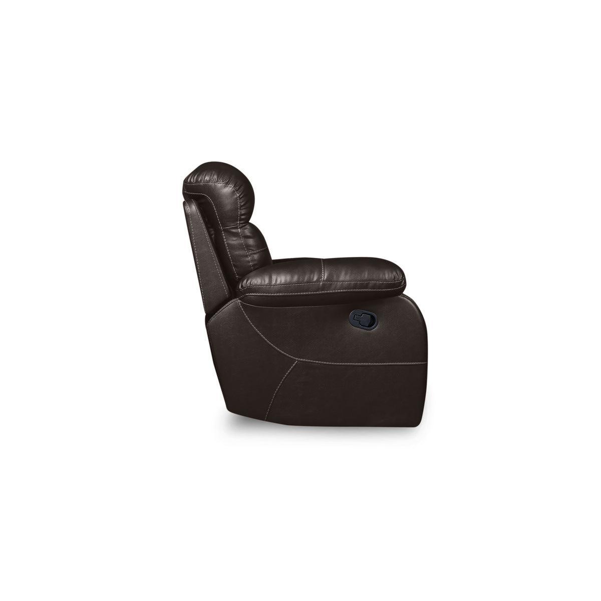 Claire Brown Solid Wood And Plywood Faux Leather Double Reclining Love Seat With Center Console - Ella Furniture