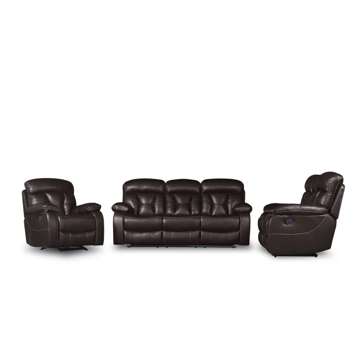 Claire Brown Solid Wood And Plywood Faux Leather Double Reclining Sofa With Drop-down Cup Holders - Ella Furniture