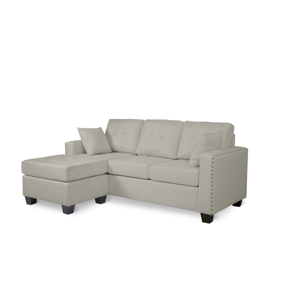 Scott Gray Modern Sturdy Wood Fabric Reversible Sofa Chaise W/ 2 Plws - Ella Furniture