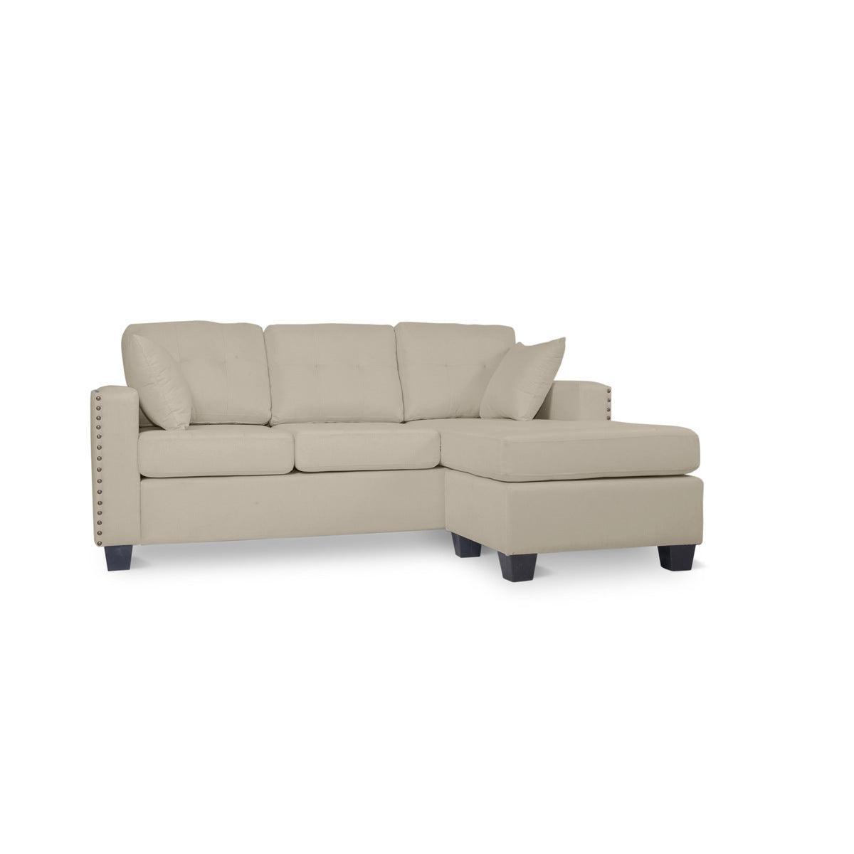 Scott Beige Modern Sturdy Wood Fabric Reversible Sofa Chaise W/ 2 Plws - Ella Furniture