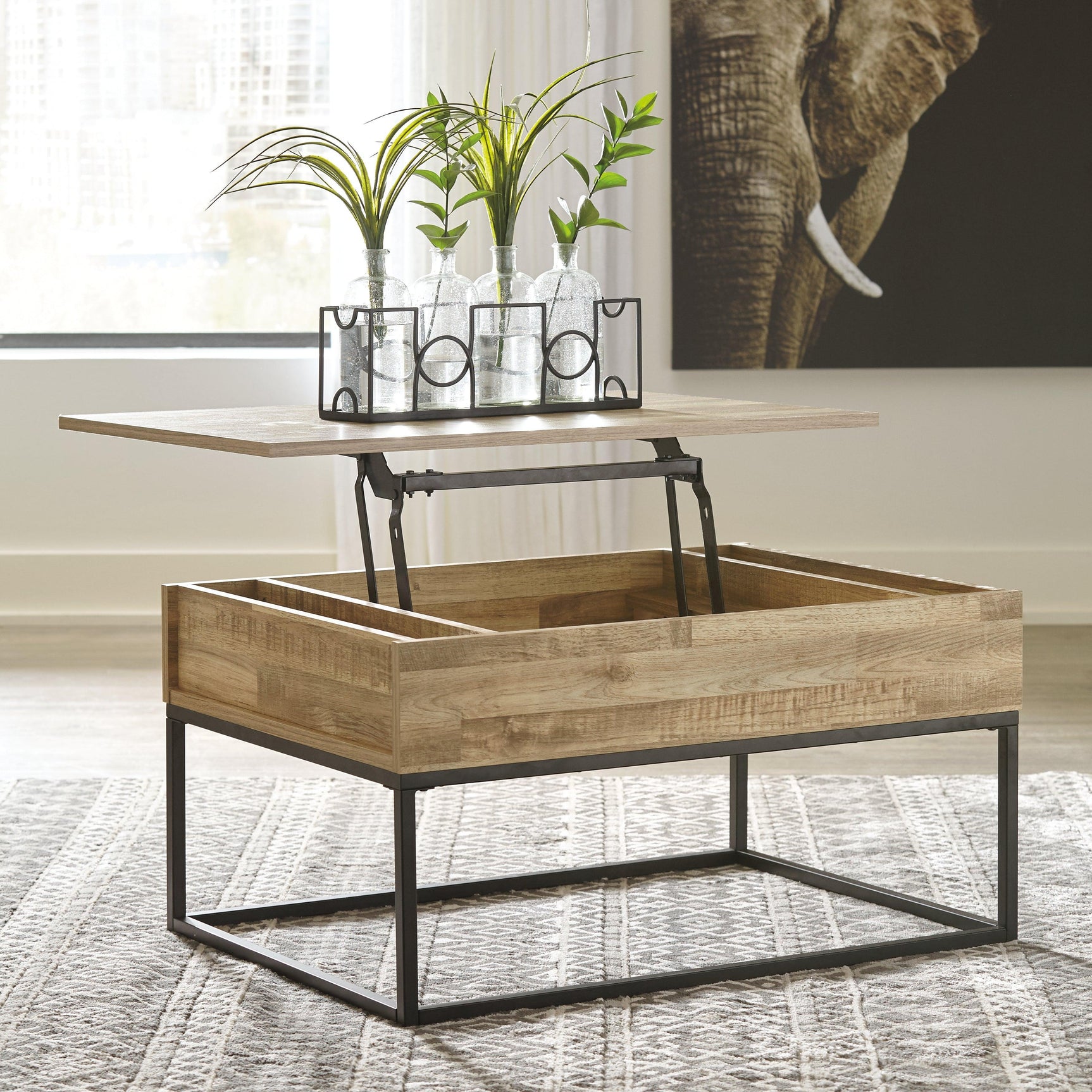 Gerdanet Natural Lift-top Coffee Table - Ella Furniture