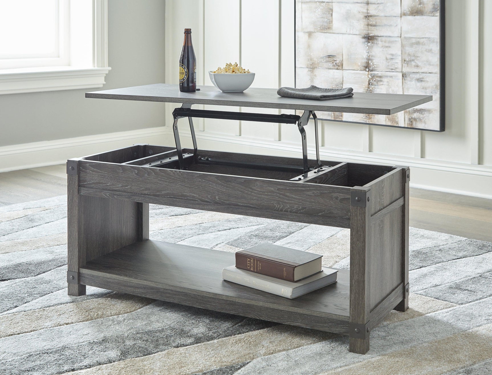 Freedan Grayish Brown Lift-top Coffee Table - Ella Furniture