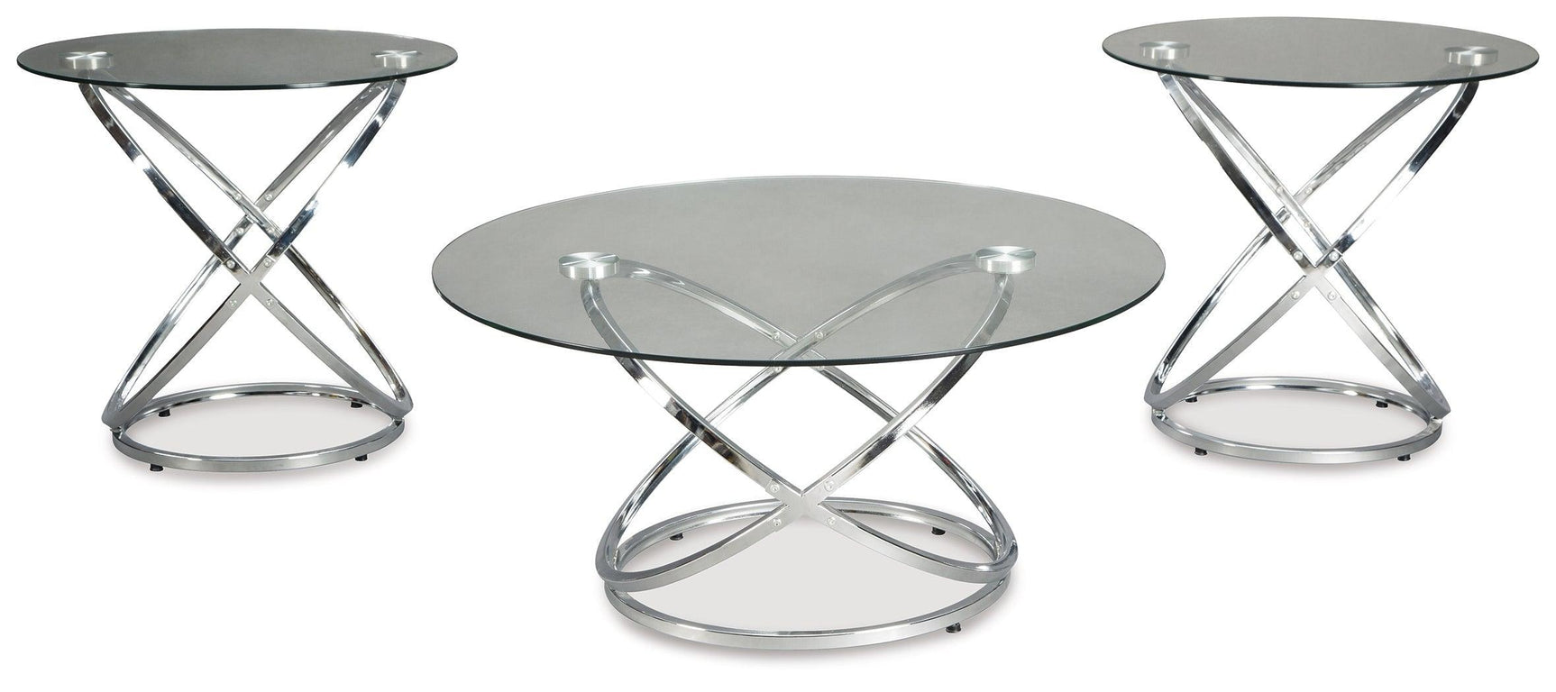 Close-up of Hollynyx end table with polished chrome frame