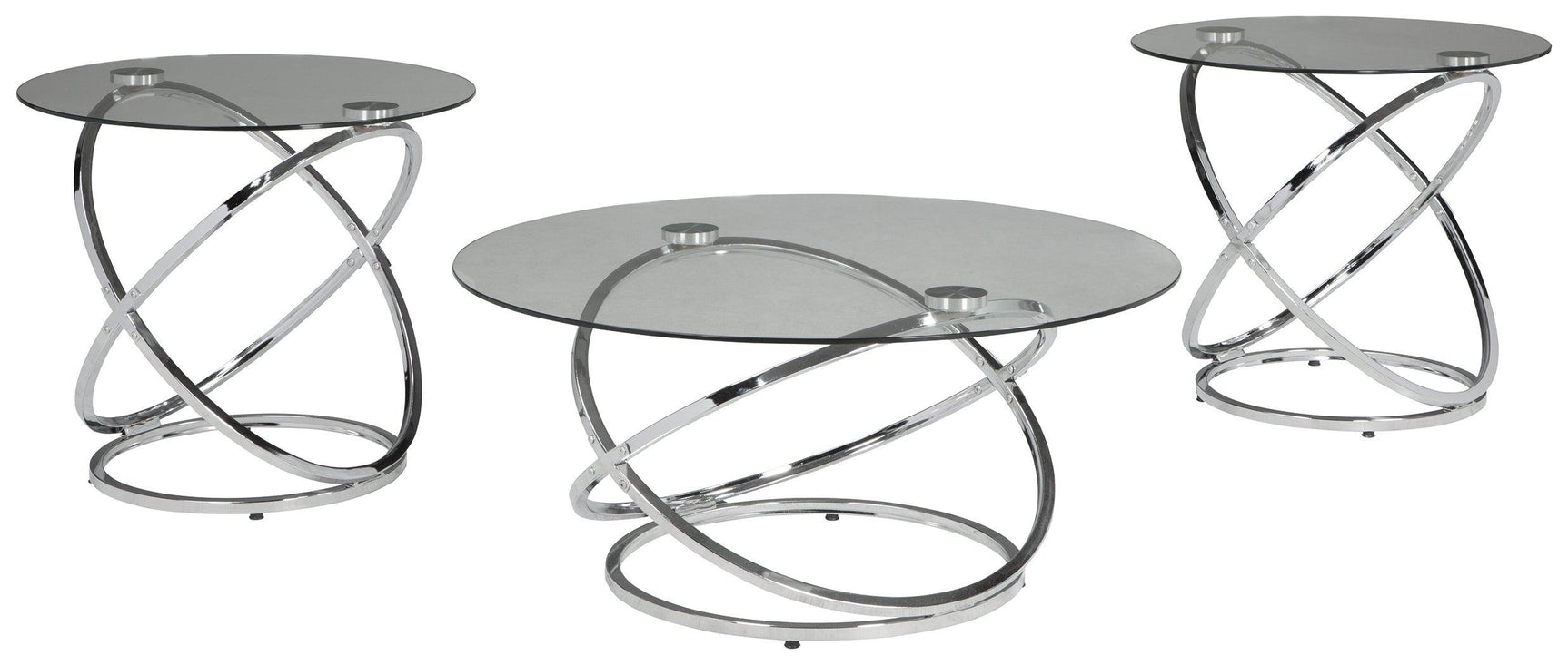 Hollynyx table set viewed from above showing round glass surfaces
