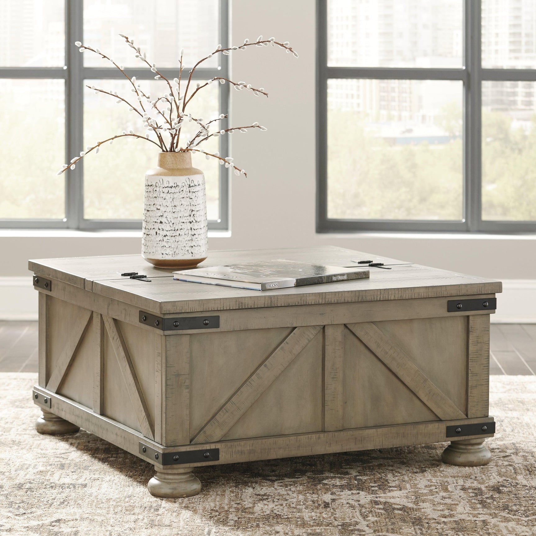Aldwin Gray Coffee Table With Storage - Ella Furniture