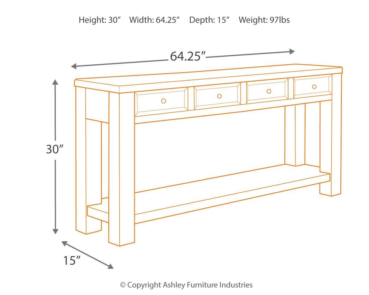Dimensions label for Gavelston Black Sofa Console Table