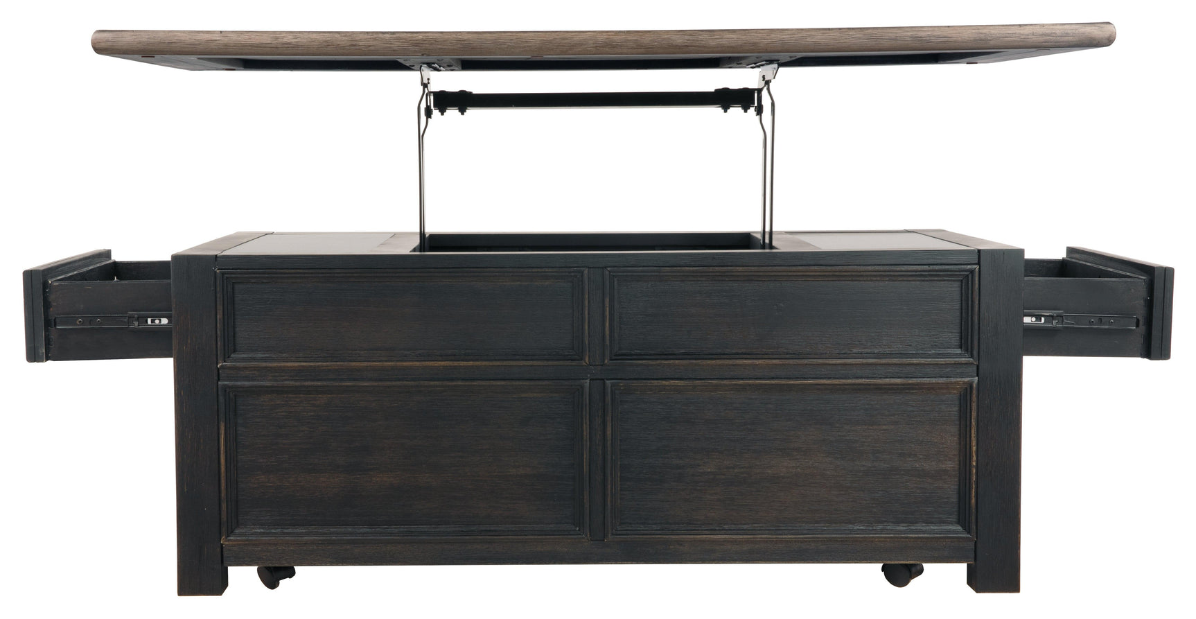 Tyler Creek Lift-Top Coffee Table in grayish brown and black finish