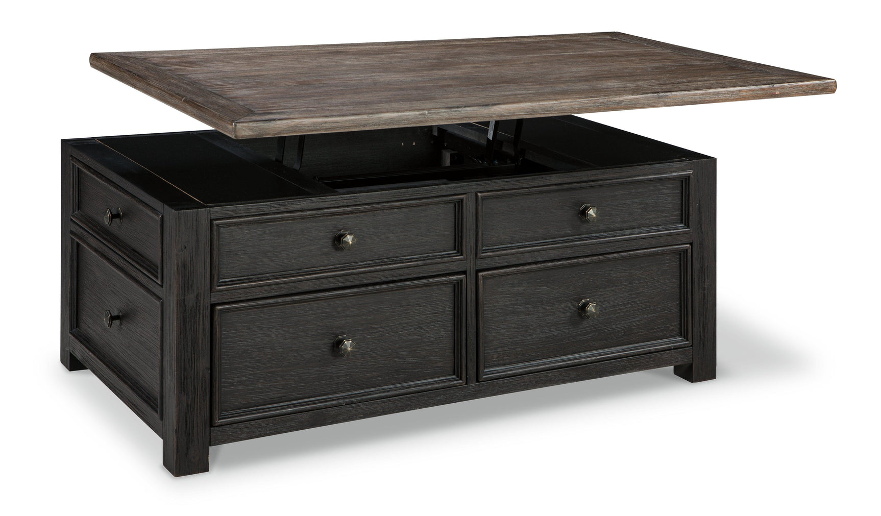 Tyler Creek Lift-Top Coffee Table in grayish brown and black finish