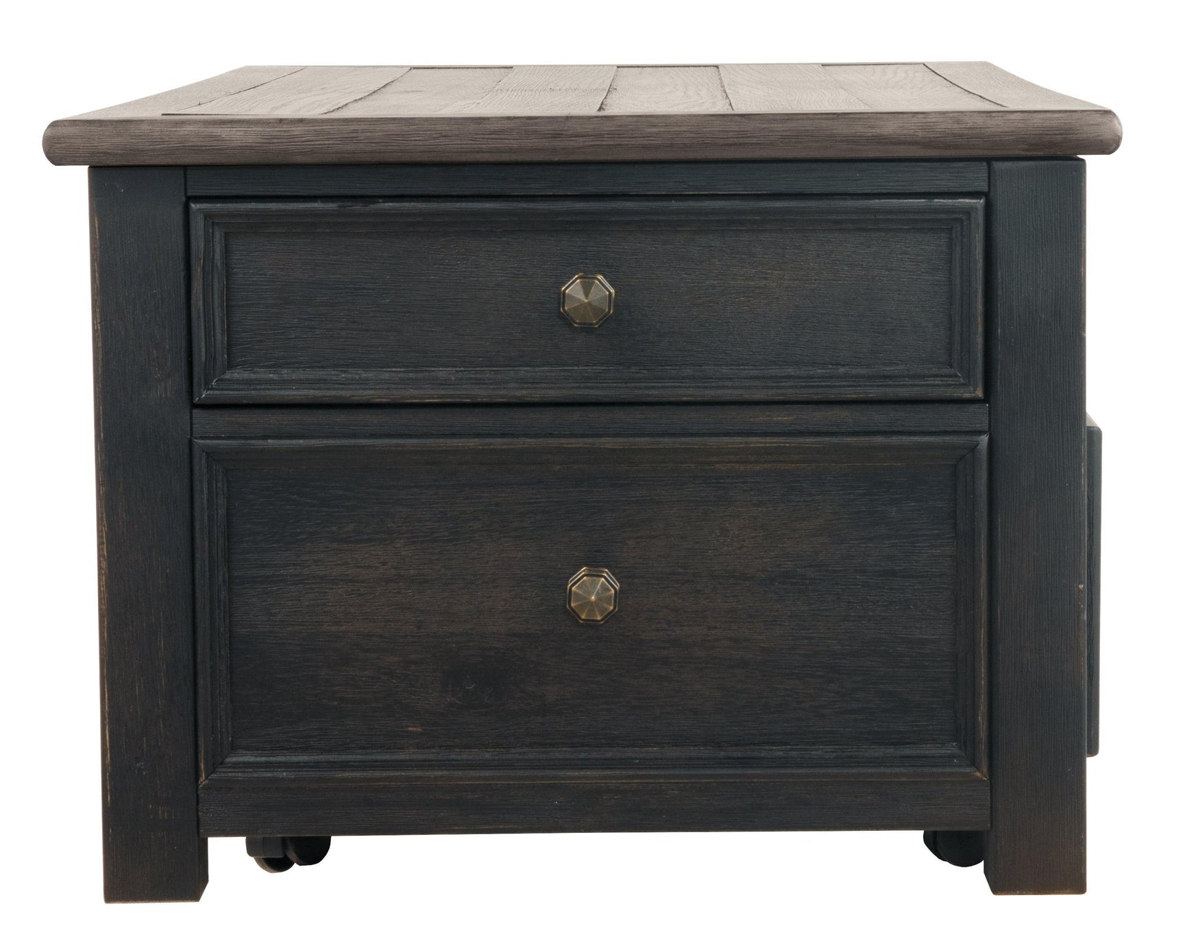 Tyler Creek Lift-Top Coffee Table in grayish brown and black finish