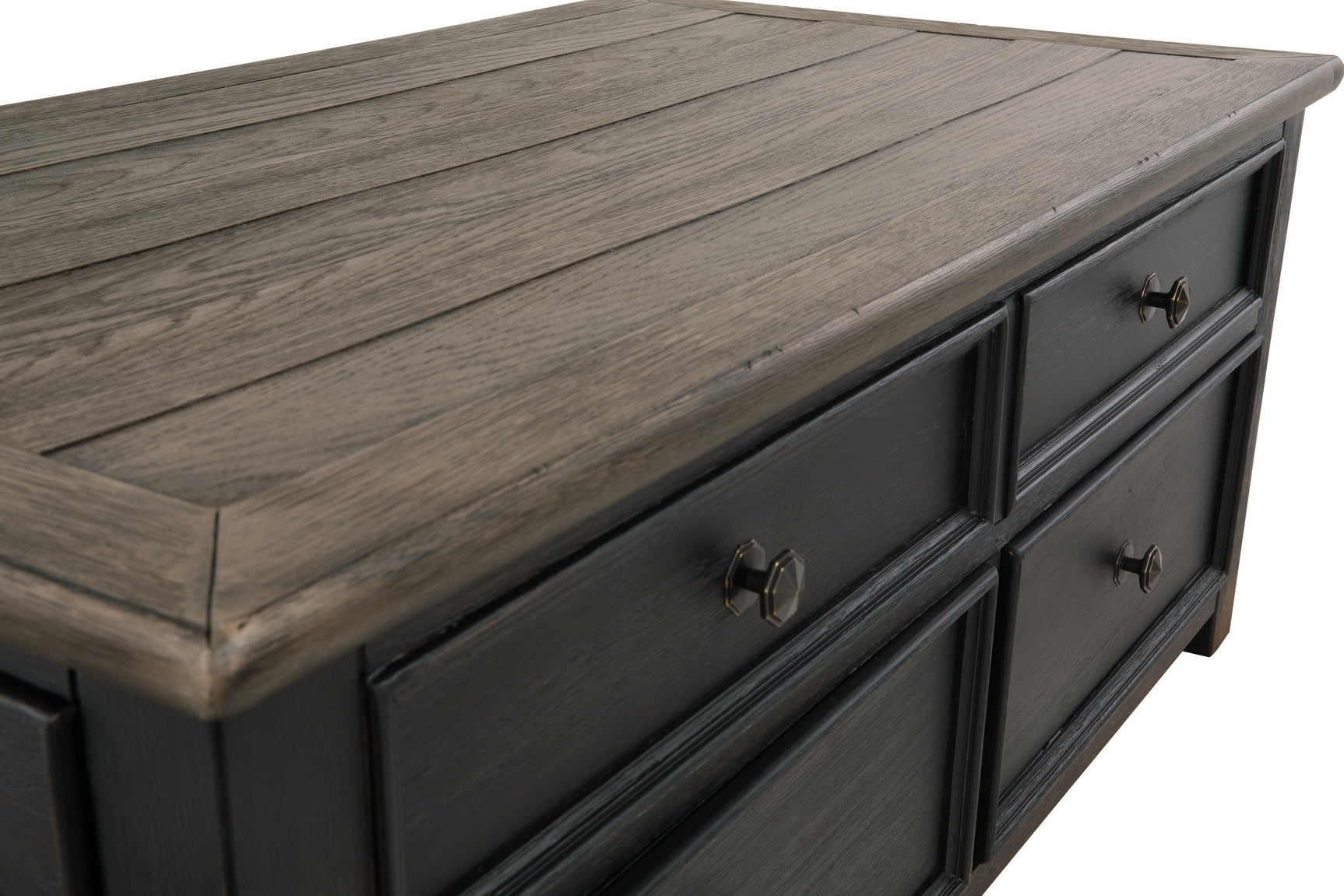Tyler Creek Lift-Top Coffee Table in grayish brown and black finish