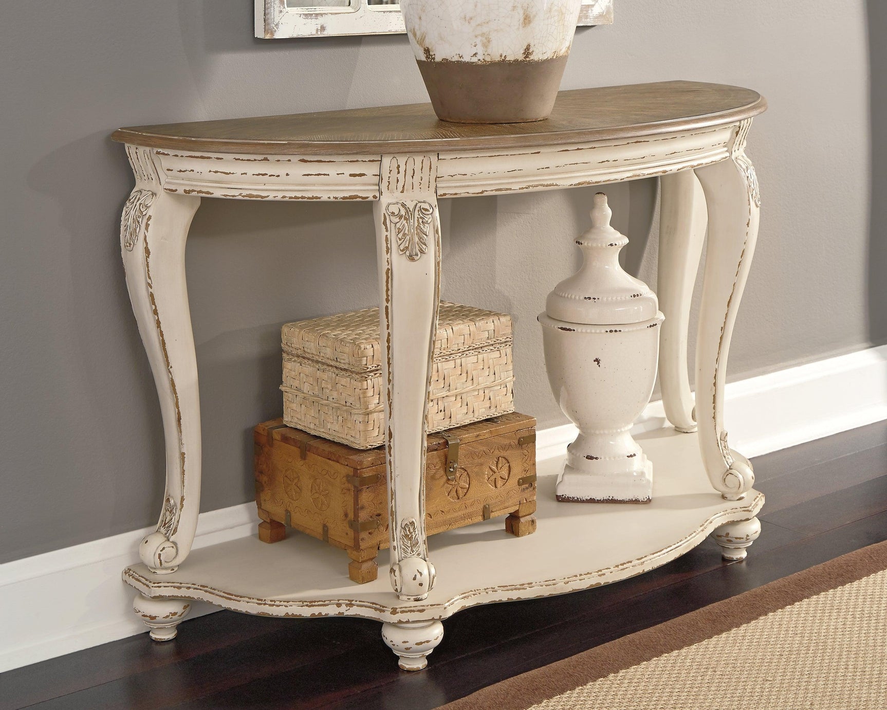 Realyn White/Brown Sofa Table - Ella Furniture