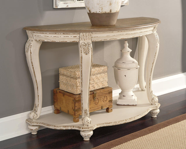 Realyn White/Brown Sofa Table - Ella Furniture