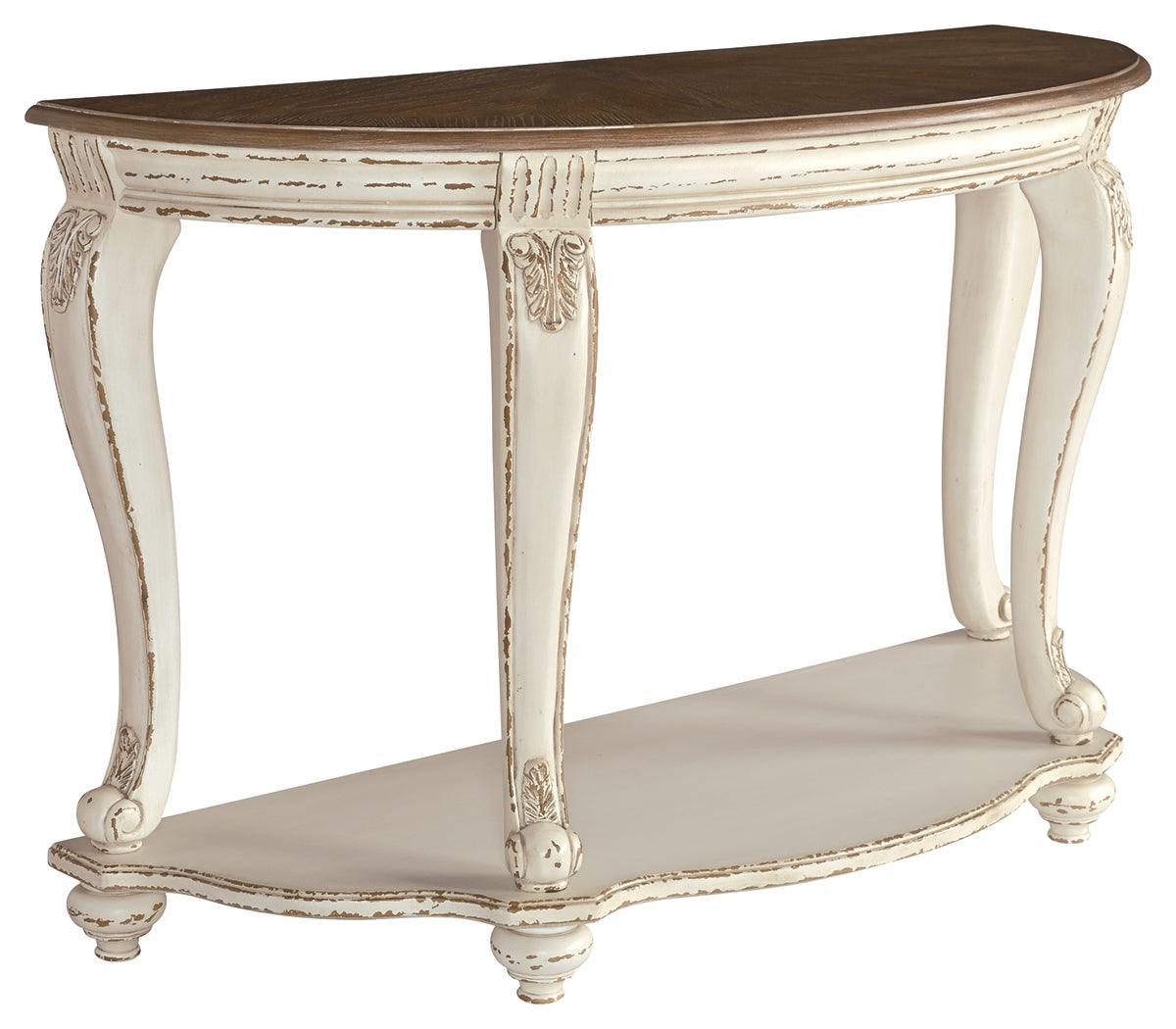 Realyn White/Brown Sofa Table - Ella Furniture