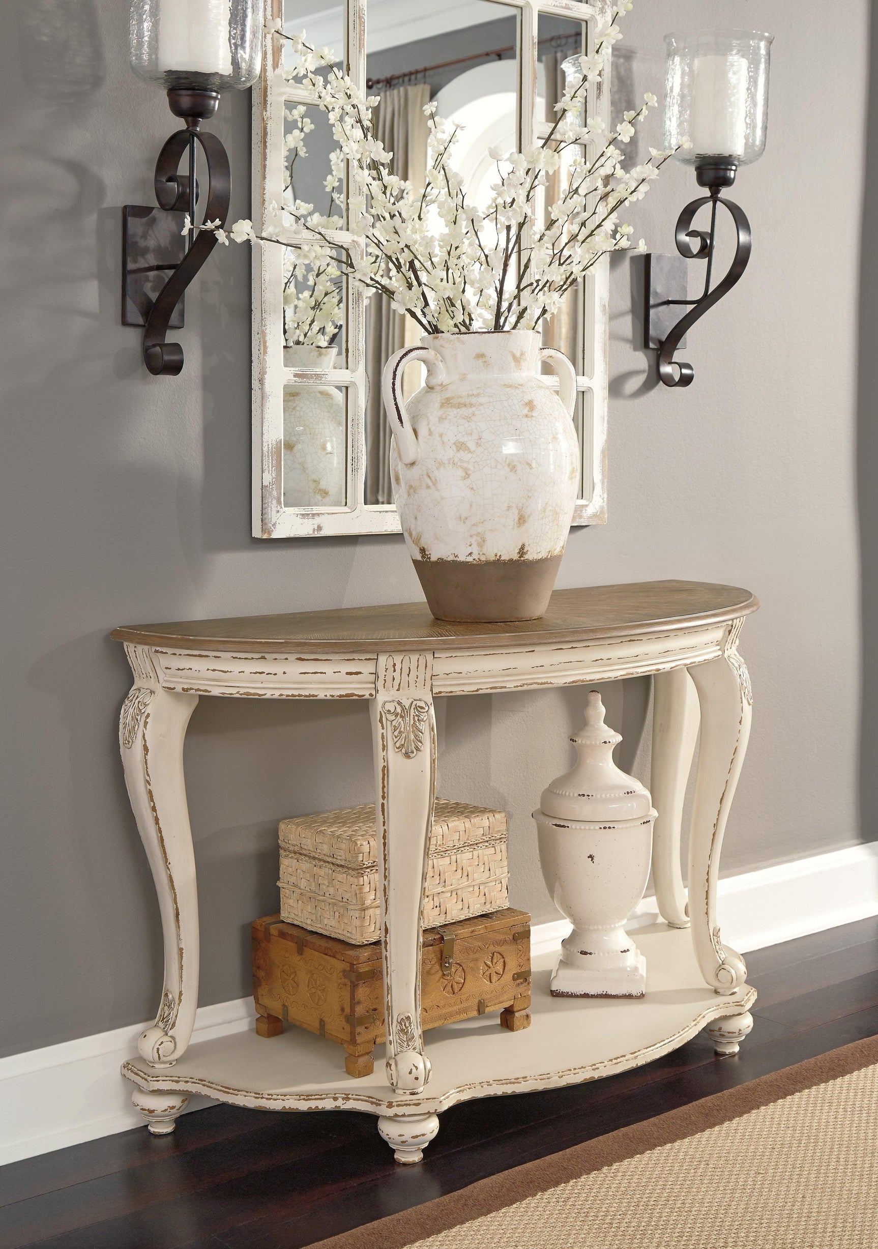 Realyn White/Brown Sofa Table - Ella Furniture