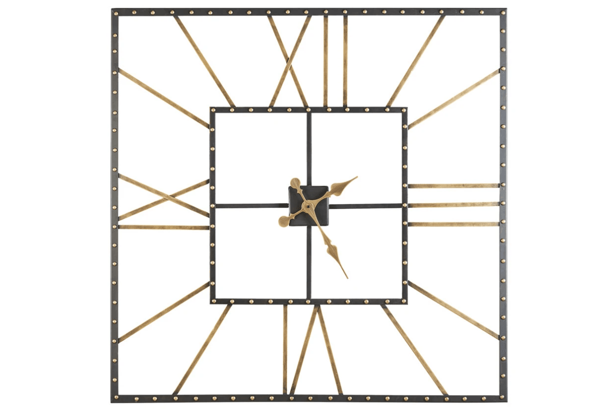 Close-up of Thames wall clock black frame and gold finish