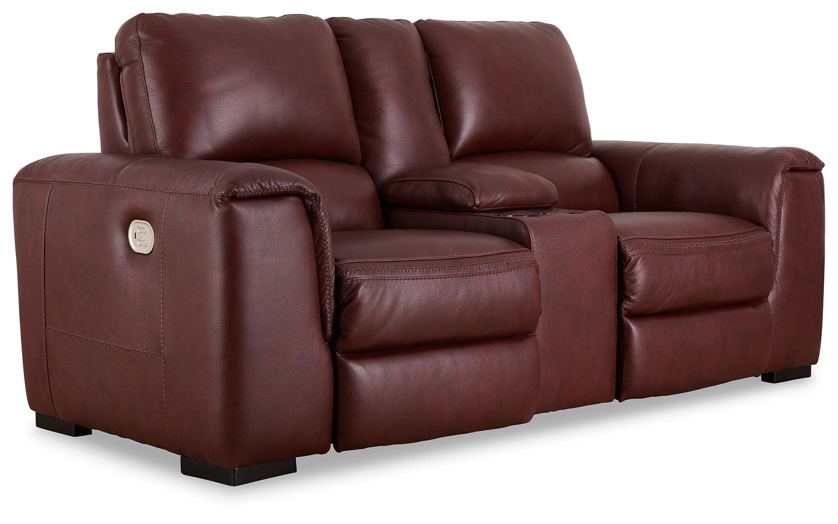 Alessandro Garnet Power Reclining Loveseat With Console - Ella Furniture