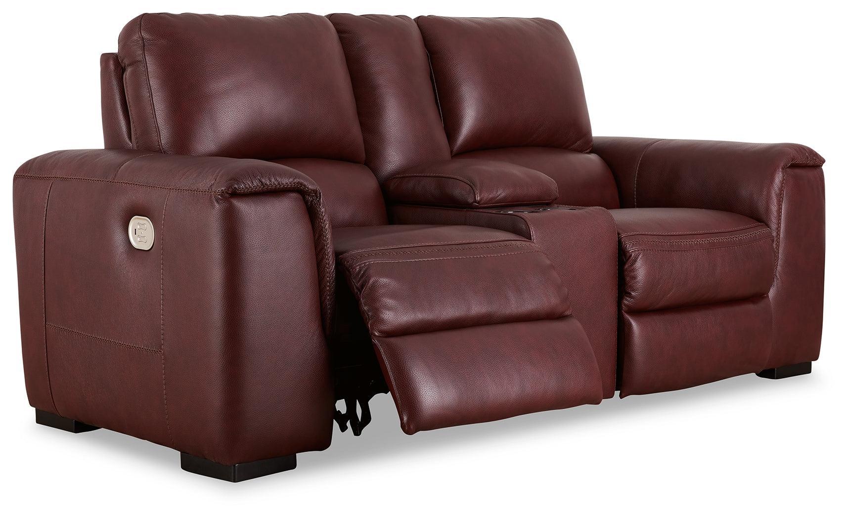 Alessandro Garnet Power Reclining Loveseat With Console - Ella Furniture