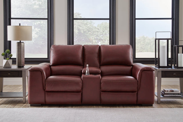 Alessandro Garnet Power Reclining Loveseat With Console - Ella Furniture