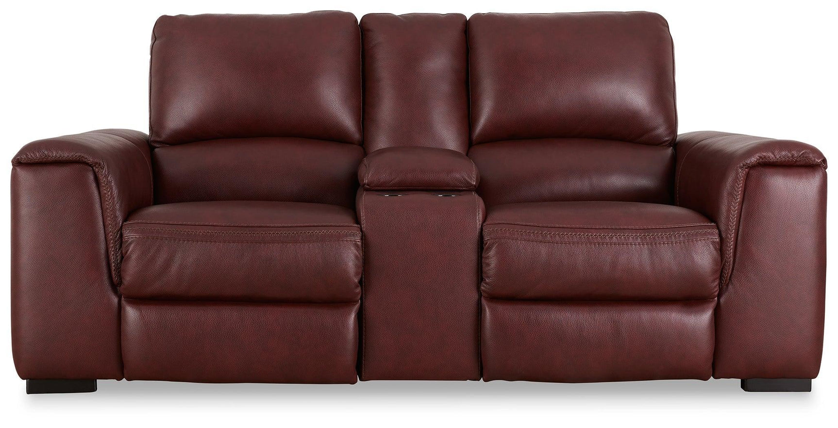 Alessandro Garnet Power Reclining Loveseat With Console - Ella Furniture