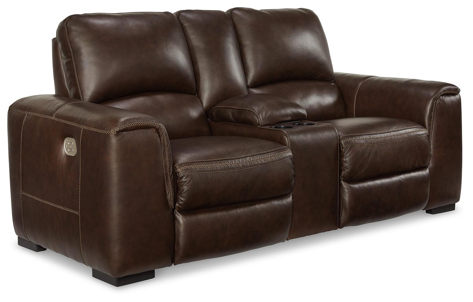 Alessandro Walnut Power Reclining Loveseat With Console - Ella Furniture