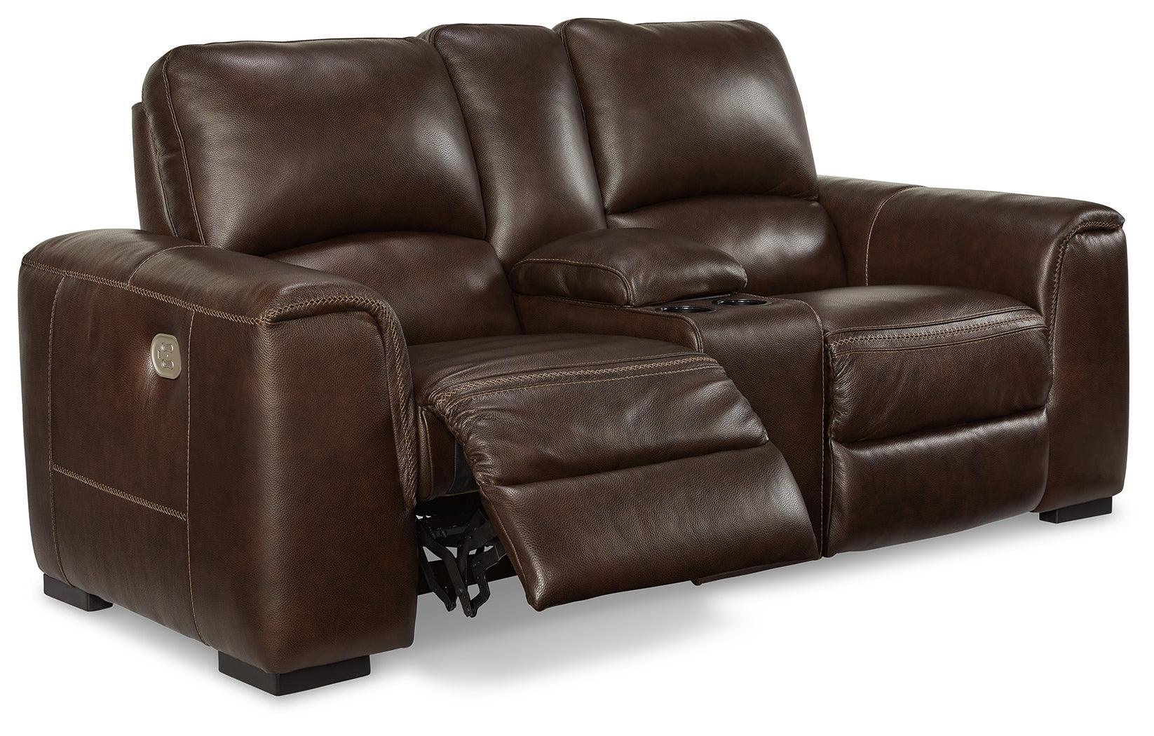Alessandro Walnut Power Reclining Loveseat With Console - Ella Furniture