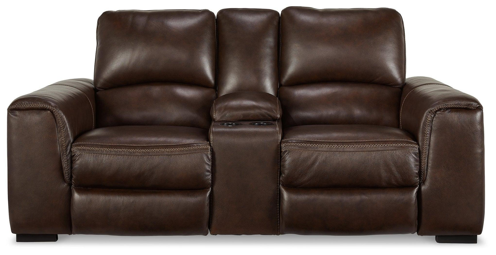 Alessandro Walnut Power Reclining Loveseat With Console - Ella Furniture
