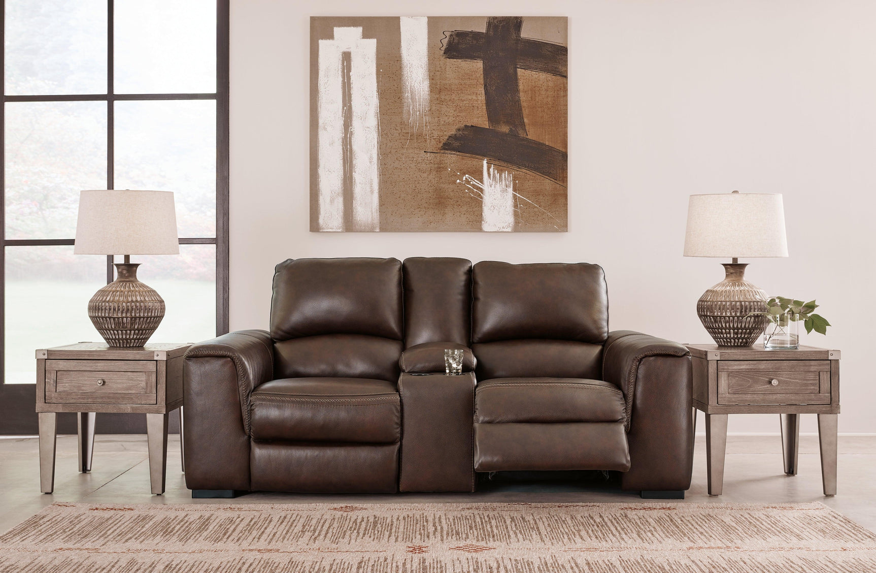 Alessandro Walnut Power Reclining Loveseat With Console - Ella Furniture
