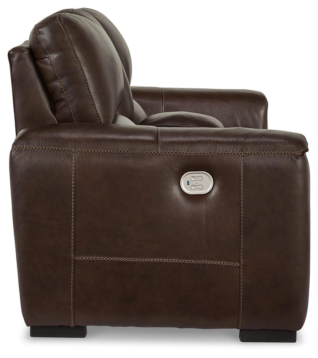 Alessandro Walnut Power Reclining Loveseat With Console - Ella Furniture