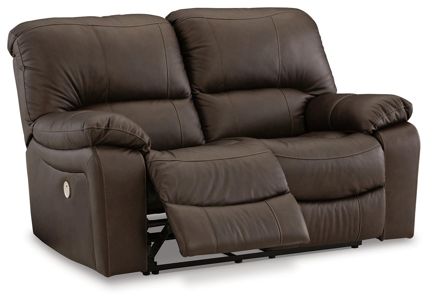 Leesworth Dark Brown Leather Power Reclining Loveseat - Ella Furniture