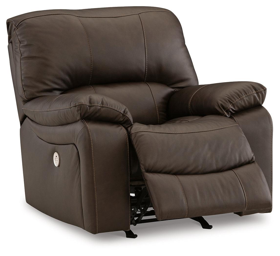 Leesworth Dark Brown Leather Power Recliner - Ella Furniture