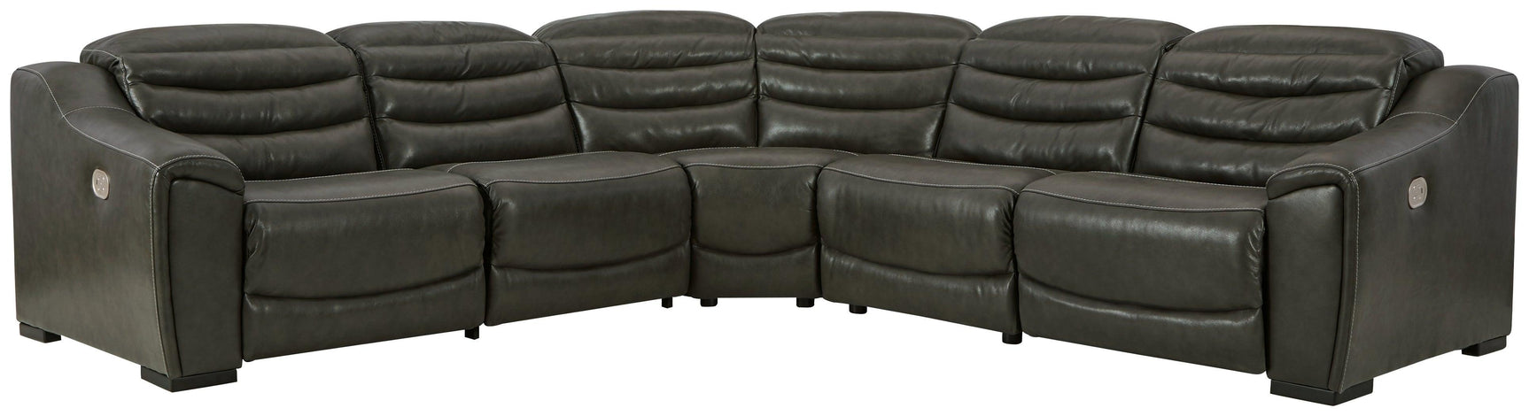 Center Line Dark Gray 5-Piece Power Reclining Sectional - Ella Furniture
