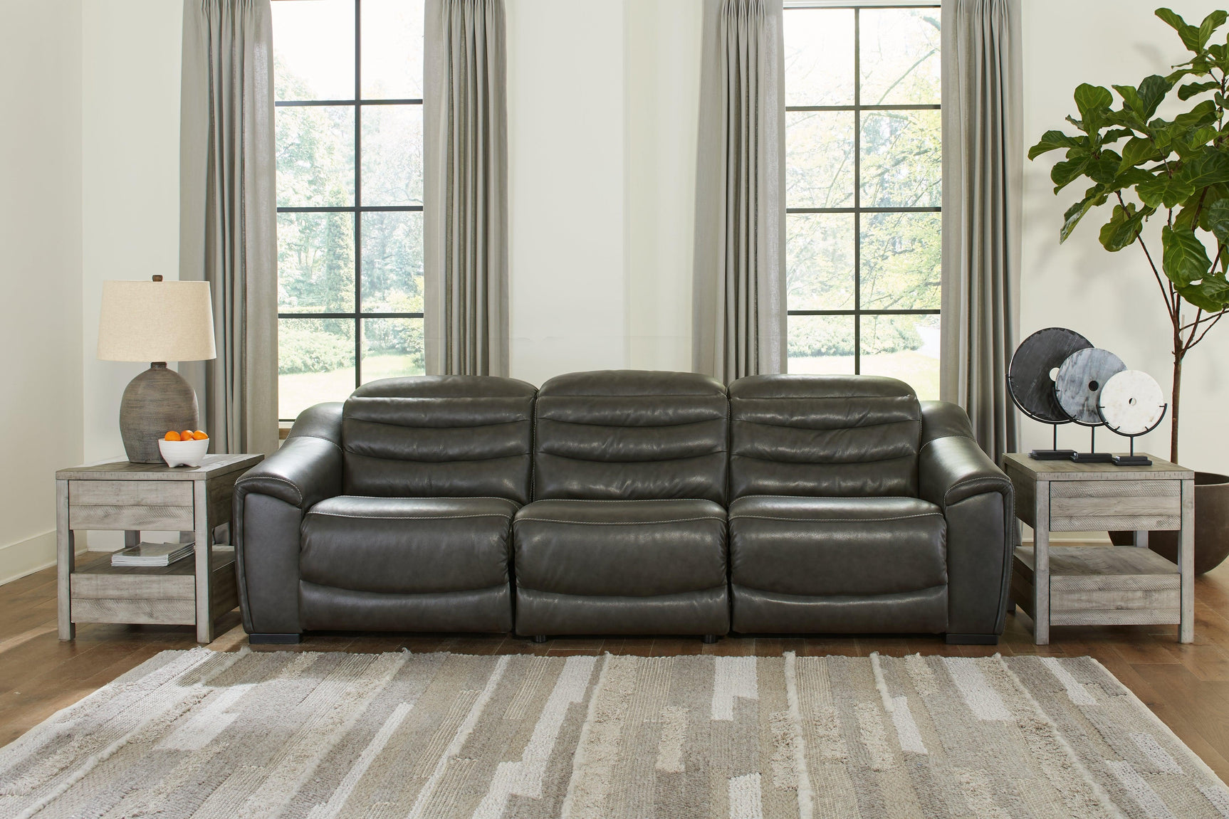Center Line Dark Gray 3-Piece Power Reclining Sectional - Ella Furniture