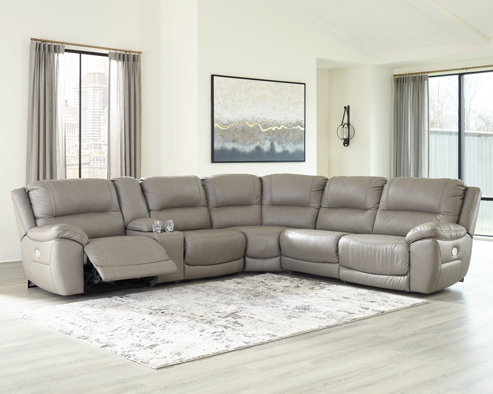 Dunleith Chocolate 6-Piece Power Reclining Sectional - Ella Furniture