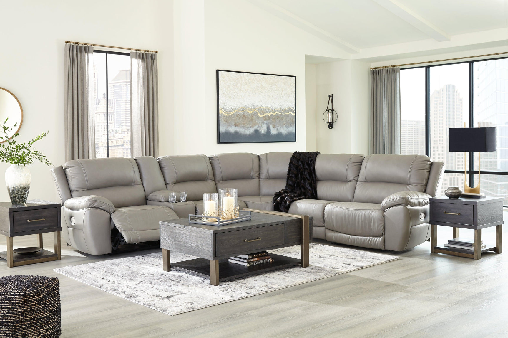 Dunleith Chocolate 6-Piece Power Reclining Sectional - Ella Furniture