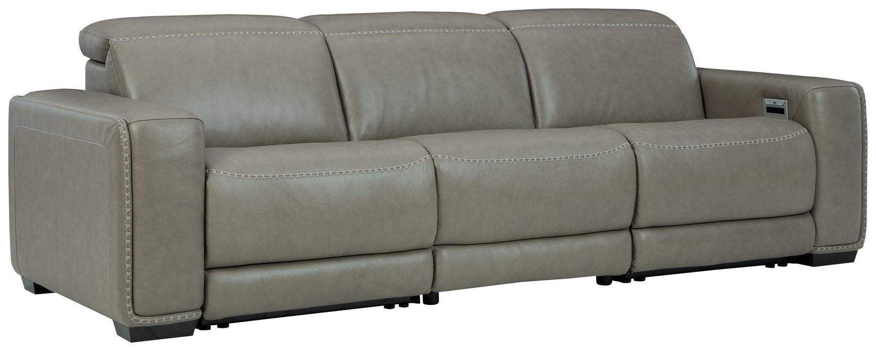 Correze Gray Leather 3-Piece Power Reclining Sectional - Ella Furniture