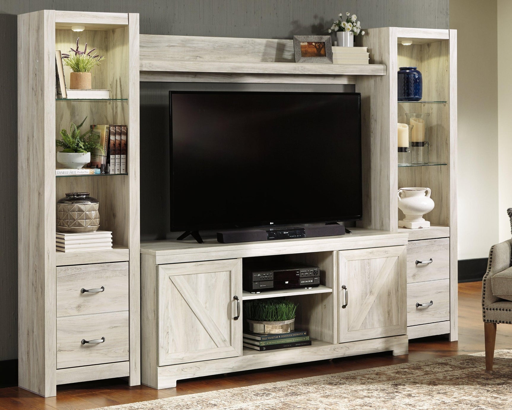 Bellaby Whitewash 4-Piece Entertainment Center - Ella Furniture