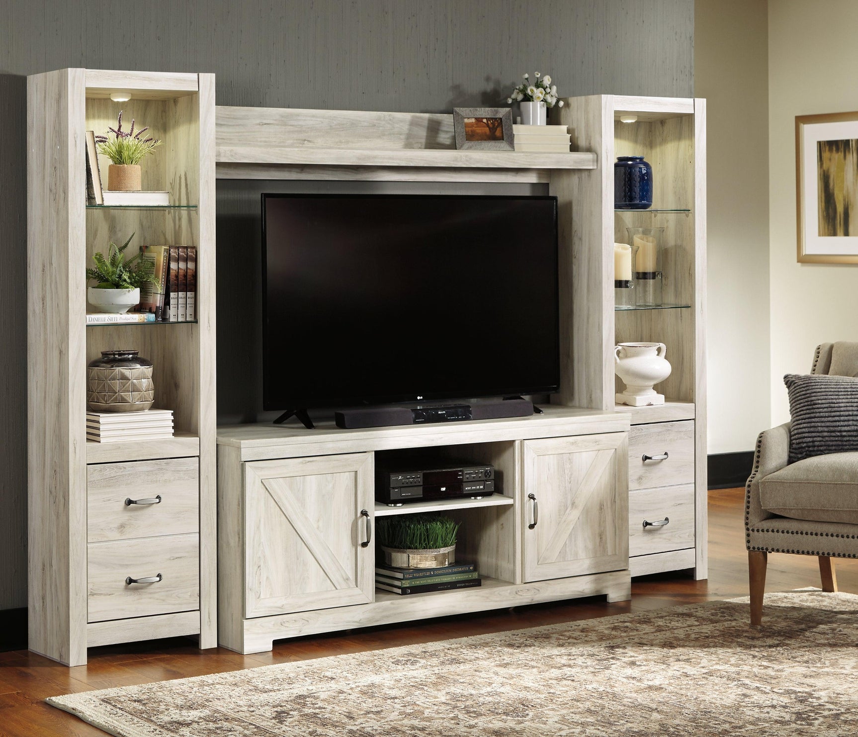 Bellaby Whitewash 4-Piece Entertainment Center - Ella Furniture