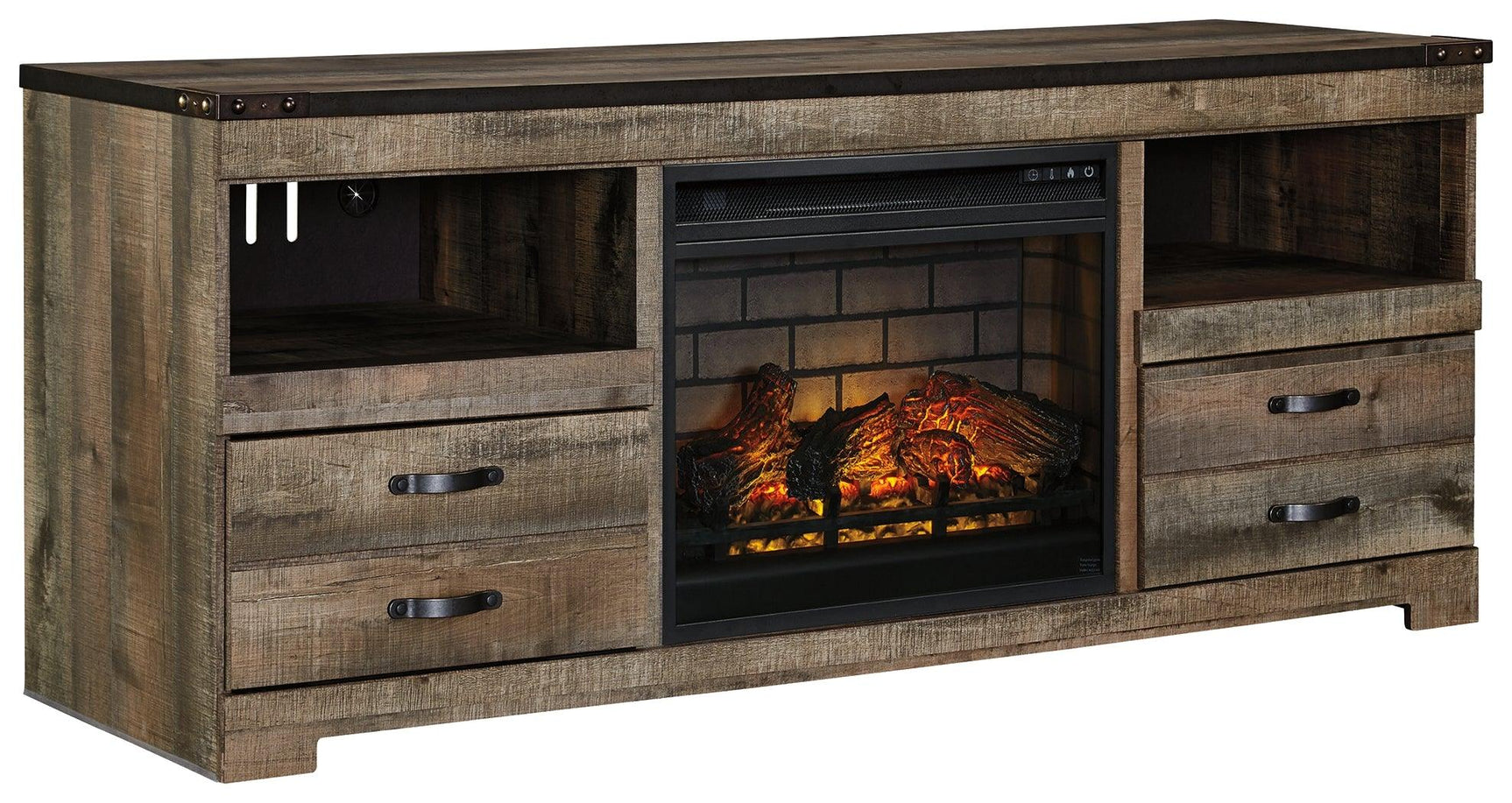 Trinell Brown 63" Tv Stand With Electric Fireplace W446W9 - Ella Furniture