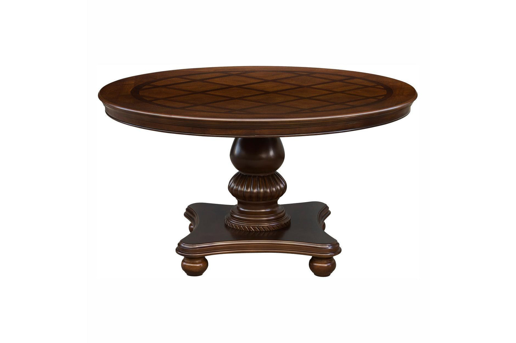 Lordsburg Brown Cherry Classic Solid Wood Faux Leather Upholstered Seat Round Dining Room Set - Ella Furniture