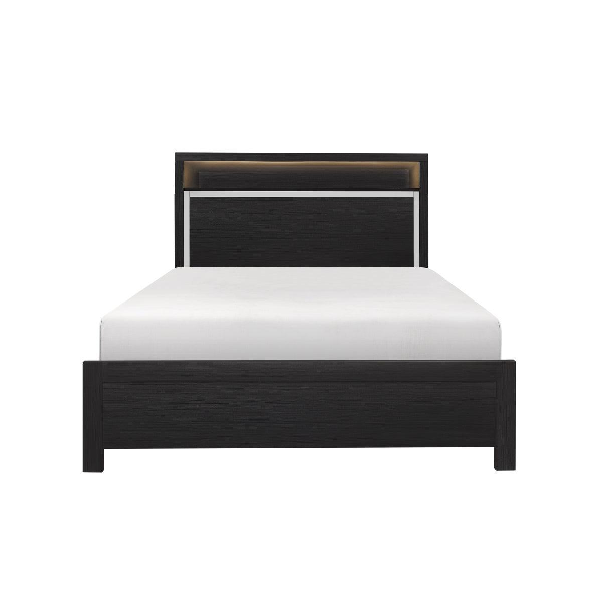 Bellante Black Modern Sleek Wood And Engineered Wood 3D Melamine Bookcase LED Upholstered Bed - Ella Furniture