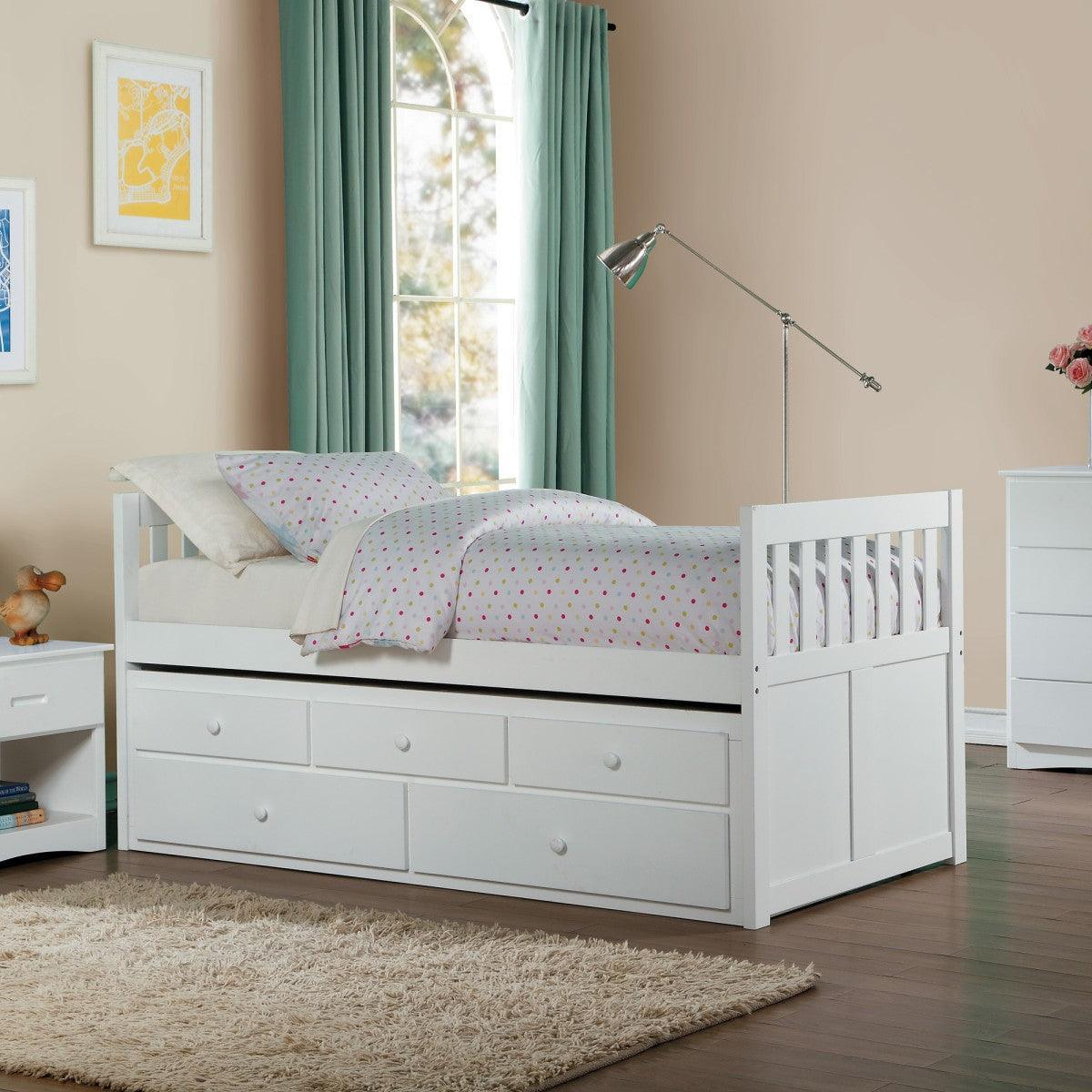 Galen White Transitional Wood And Engineered Wood Youth Twin Panel Storage Trundle Bed - Ella Furniture