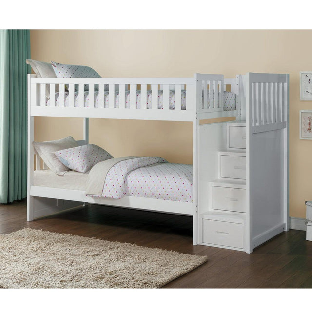 Galen White Modern Transitional Wood And Engineered Wood Twin/twin Step Bunk Bed - Ella Furniture